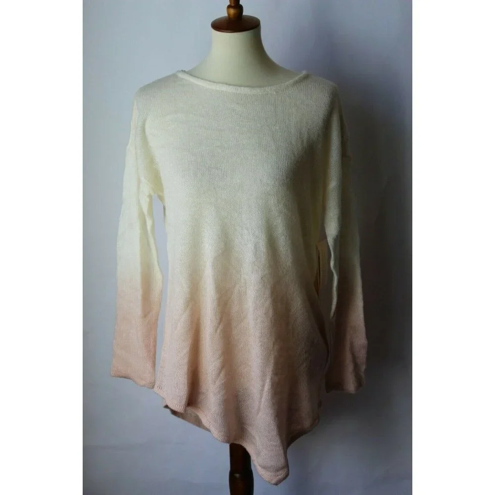 Two by Vince Camuto  Dip Dyed Asymmetrical Hem Sweater Rose Buff NEW Medium_2